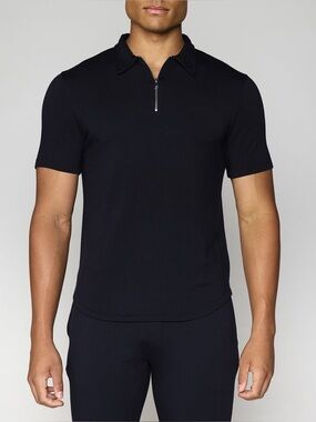 Bleusalt Mens Zip Polo Shirt XXL Navy Blue Short Sleeve Super Soft Minimalist